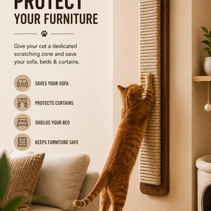 Vertical Sisal Cat Scratcher | Wall Mounted Scratching Post for Cats