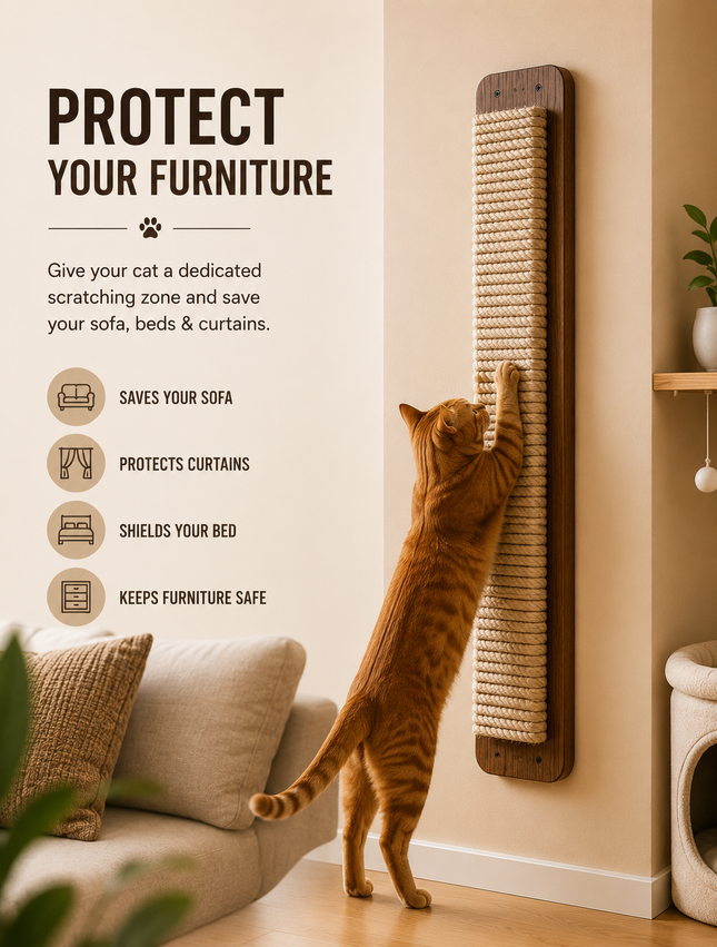 Vertical Sisal Cat Scratcher | Wall Mounted Scratching Post for Cats