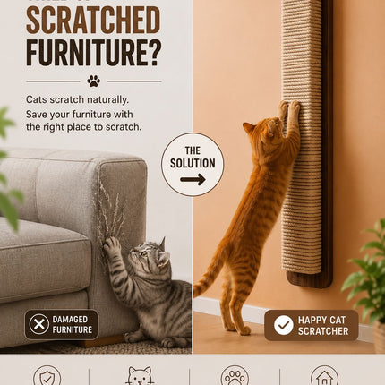 Vertical Sisal Cat Scratcher | Wall Mounted Scratching Post for Cats