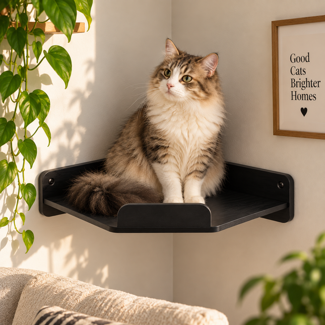 House Of Meows - Wall Mounted Wooden Cat Corner Shelf