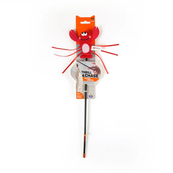 BarkButler x FOFOS Moving Lobster Wand - Interactive Cat Teaser Toys with Catnip - Cat Toy Set - Red
