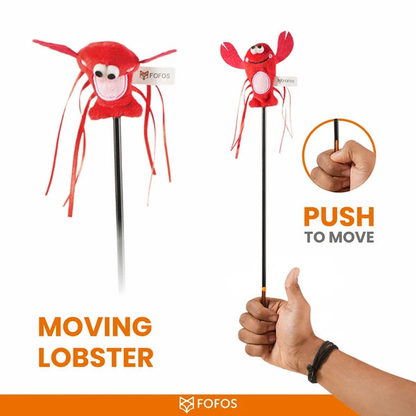 BarkButler x FOFOS Moving Lobster Wand - Interactive Cat Teaser Toys with Catnip - Cat Toy Set - Red
