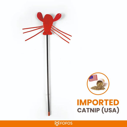 BarkButler x FOFOS Moving Lobster Wand - Interactive Cat Teaser Toys with Catnip - Cat Toy Set - Red