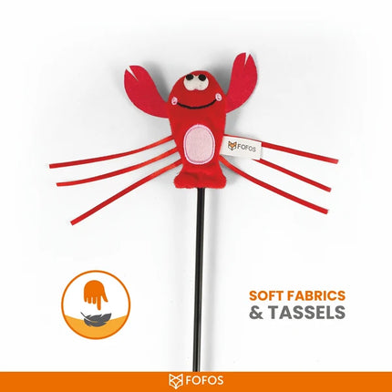 BarkButler x FOFOS Moving Lobster Wand - Interactive Cat Teaser Toys with Catnip - Cat Toy Set - Red