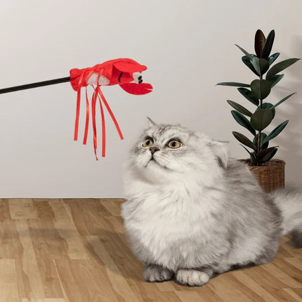 BarkButler x FOFOS Moving Lobster Wand - Interactive Cat Teaser Toys with Catnip - Cat Toy Set - Red