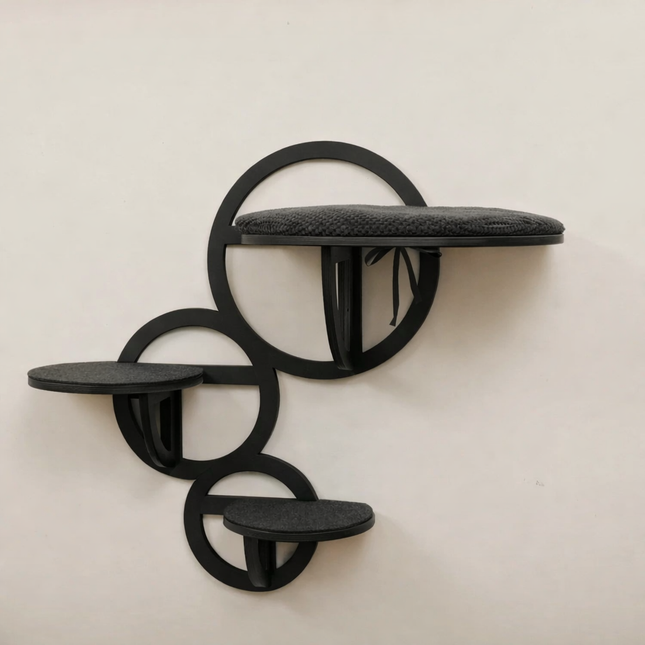 House of Meows – BubbleStep Cat Wall Shelf Set | Modern Wall-Mounted Cat Climber (Black