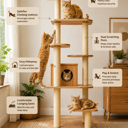 House of Meows – Everest Heights Wooden Cat Tower (Best Seller)