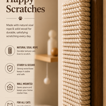 Vertical Sisal Cat Scratcher | Wall Mounted Scratching Post for Cats