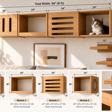 HOM Feline Habitat Premium Modular Wall-Mounted Cat Furniture System