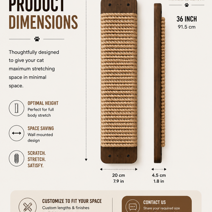 Vertical Sisal Cat Scratcher | Wall Mounted Scratching Post for Cats