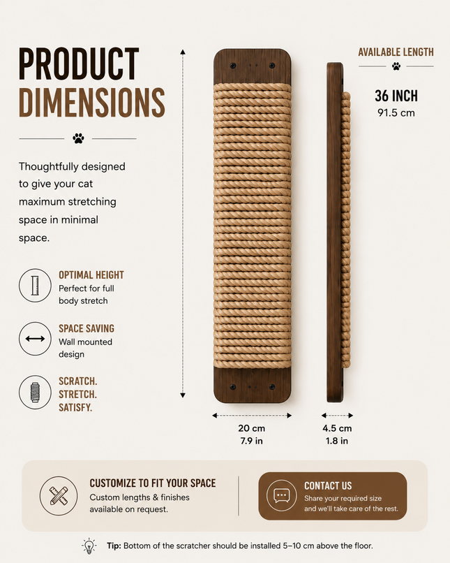 Vertical Sisal Cat Scratcher | Wall Mounted Scratching Post for Cats