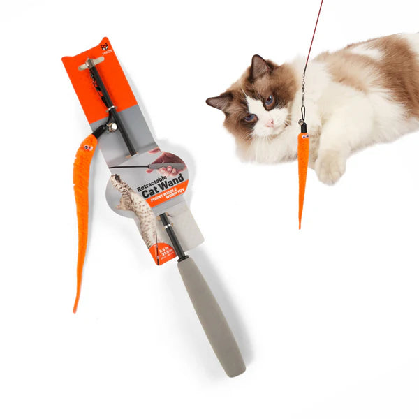 Barkbutler x Fofos Retractable Worm Teaser Toy with Catnip for Cats