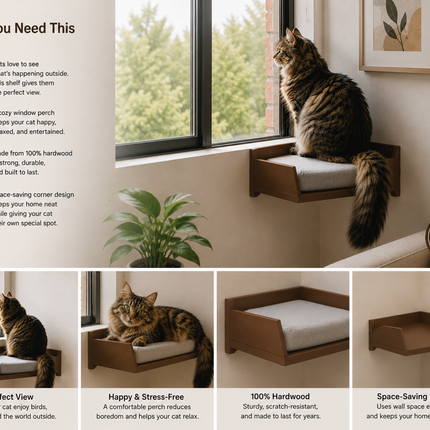 House Of Meows - Wall Mounted Wooden Cat Corner Shelf