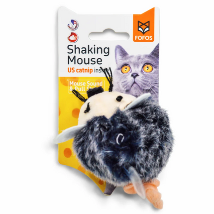 BarkButler x Fofos Pull String & Sound Chip Mouse Electronic Cat Toy, Grey|US Grade Catnip Inside|Motion Activated Mouse Sounds|Soft Plush Fabric|for All Cat&Kitten Breeds