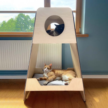 House of Meows – Modern Cat Tower & Dog House | Wooden 2-Level Pet Condo