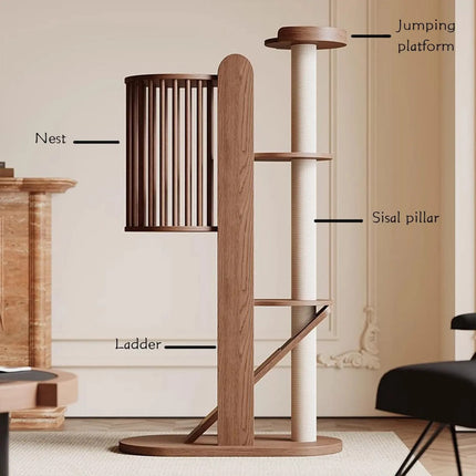 House of Meows – Skyline 6-Level Cat Tree | Premium Wooden Cat Climbing Tower