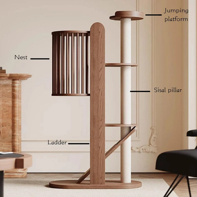 House of Meows – Skyline 6-Level Cat Tree | Premium Wooden Cat Climbing Tower