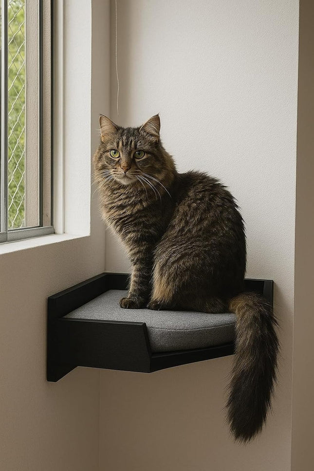 House Of Meows - Wall Mounted Wooden Cat Corner Shelf