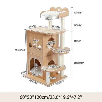 House of Meows – Multi-Level Cat Tree Condo | 5-Tier Wooden Cat Tower