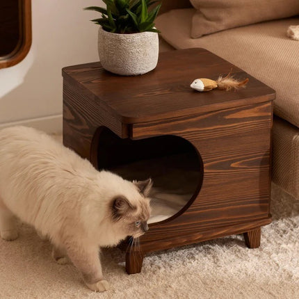 House Of Meows Haven Cube – Multipurpose Modern Wooden Cat House & Side Table