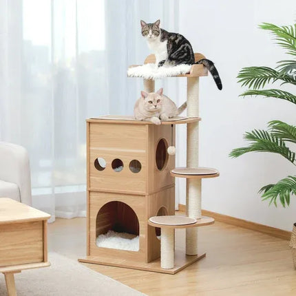 House of Meows – Multi-Level Cat Tree Condo | 5-Tier Wooden Cat Tower