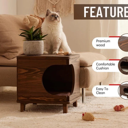 House Of Meows Haven Cube – Multipurpose Modern Wooden Cat House & Side Table