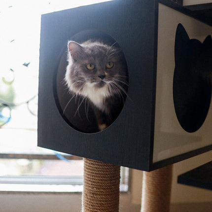 House of Meows - Midnight Paws Cat Haven | Black and White Cat Tree