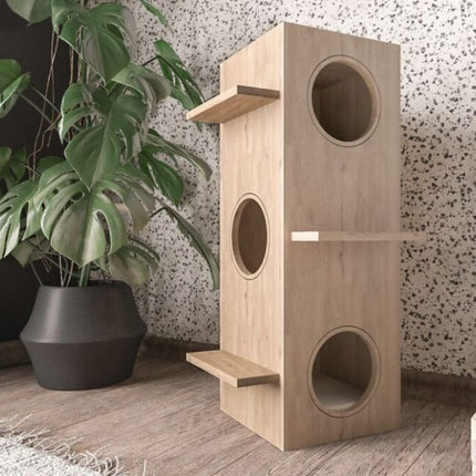 House of Meows – The Peekaboo - Wooden Cat Condo Tower