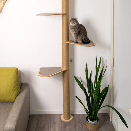 House of Meows – Urban Canopy | Tall Wooden Cat Tree Tower with Natural Jute Scratcher & Shelves