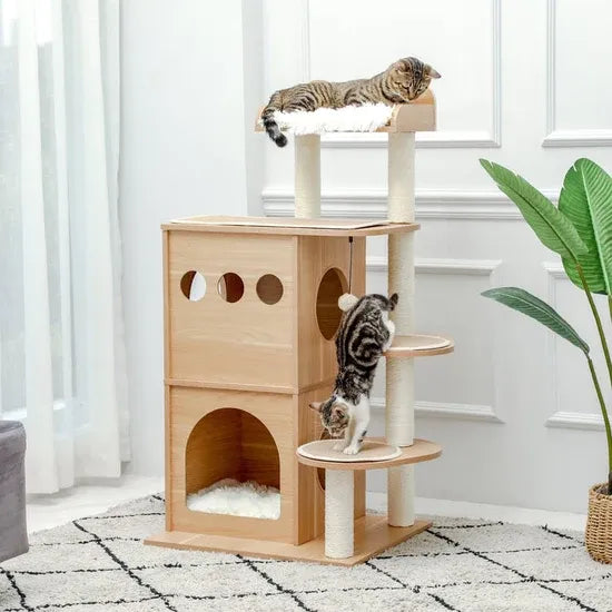 House of Meows – Multi-Level Cat Tree Condo | 5-Tier Wooden Cat Tower