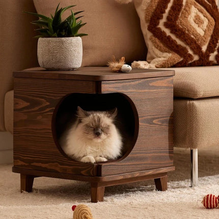 House Of Meows Haven Cube – Multipurpose Modern Wooden Cat House & Side Table
