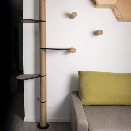 House of Meows – Urban Canopy | Tall Wooden Cat Tree Tower with Natural Jute Scratcher & Shelves
