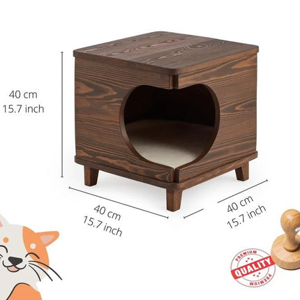 House Of Meows Haven Cube – Multipurpose Modern Wooden Cat House & Side Table
