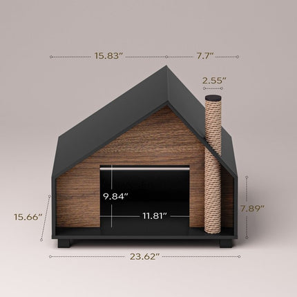 House of Meows – Wooden Cat House Cabin | Modern Indoor Cat Condo with Scratche