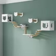 House of Meows – Wall Mounted Cat Activity Gym |Climbing Set with Bridge & Hideout | Perfect for Multi-Cat Homes and Boarding Spaces