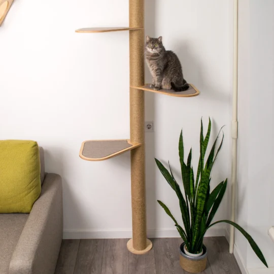 HOM Nature’s Haven – Contemporary Wood Cat Tree Tower with Natural Jute