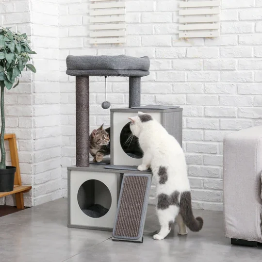 HOM Purrfect Retreat Medium Grey Cat Tree For 2 Cats
