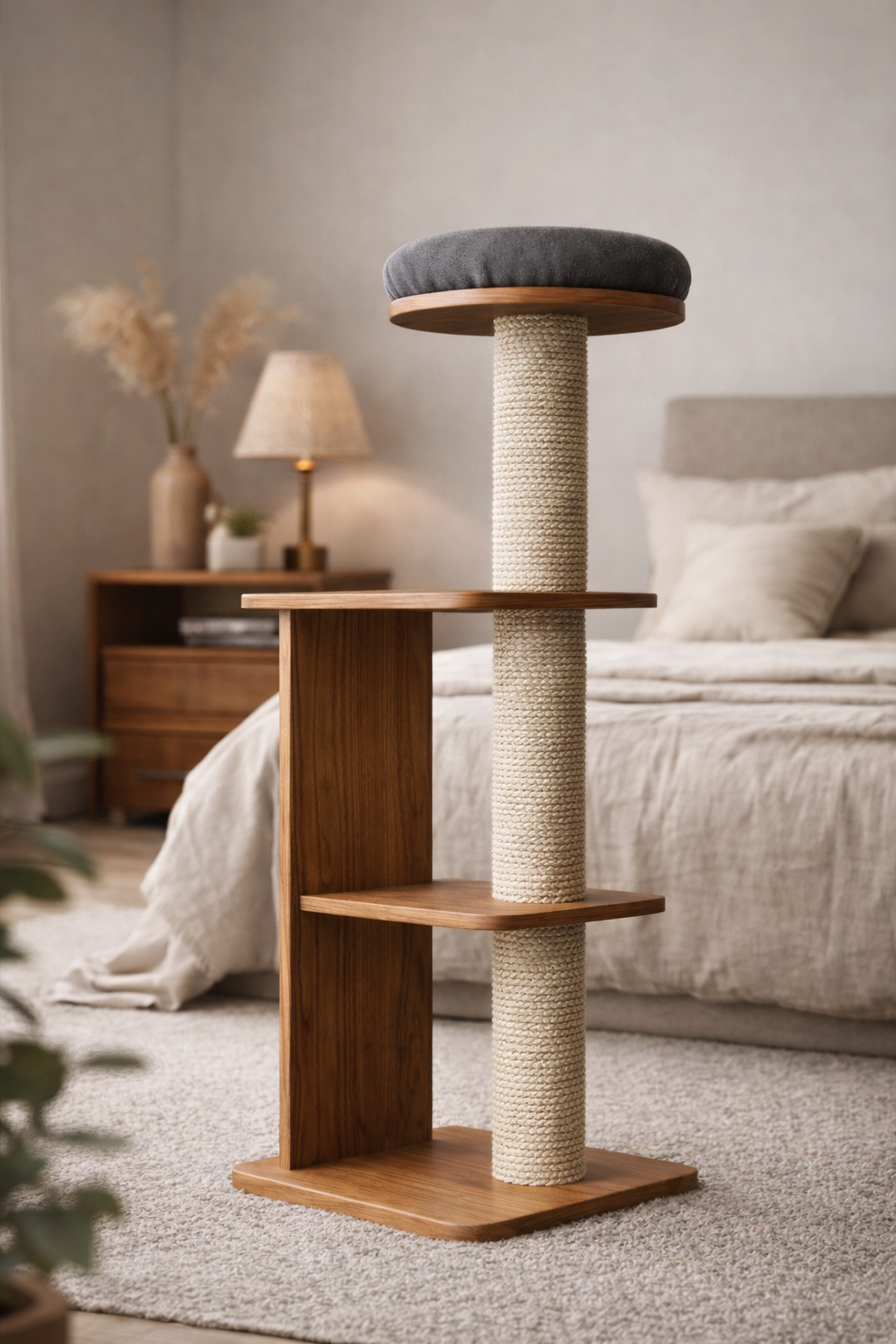 House of Meows Premium Wooden Cat Tree 40 Inch with Natural Sisal Scratcher