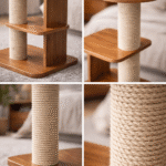 House of Meows Premium Wooden Cat Tree 40 Inch with Natural Sisal Scratcher