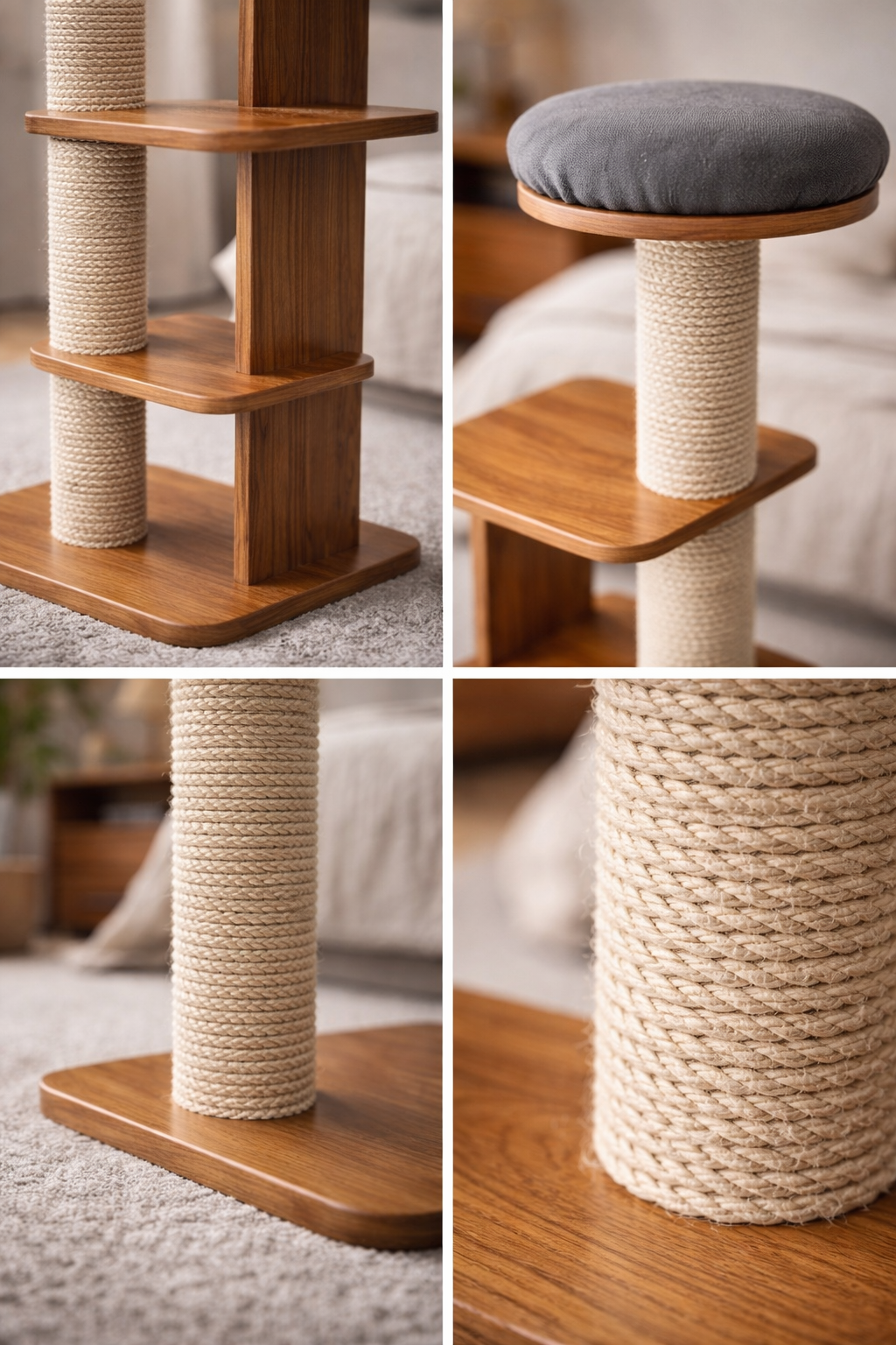 House of Meows Premium Wooden Cat Tree 40 Inch with Natural Sisal Scratcher