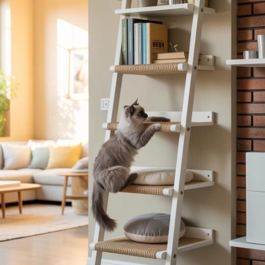 Wall Mounted Cat Ladder with Jute Steps | Space-Saving Vertical Cat Furniture for Apartments | House of Meows