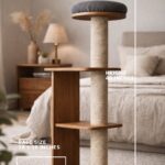 House of Meows Premium Wooden Cat Tree 40 Inch with Natural Sisal Scratcher